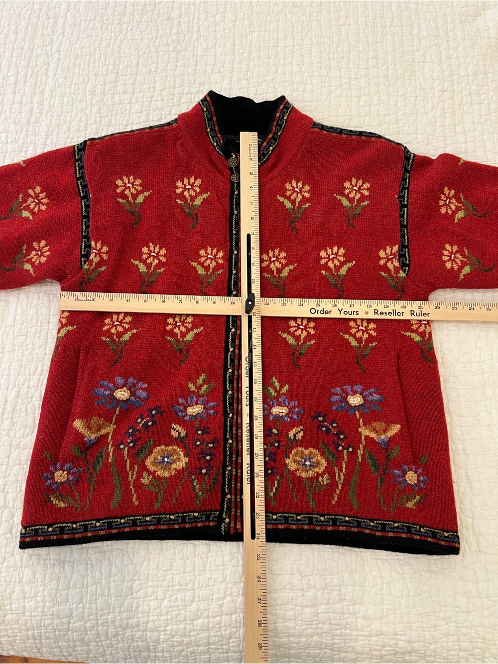 Vintage Icelandic Sweater Womens Large Wool Full Zip Embroidered Cardigan Nordic - Picture 13 of 15